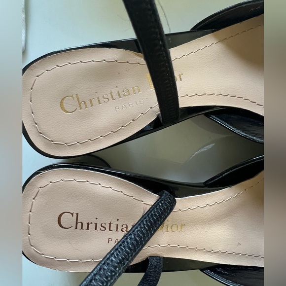 🔴Authentic NEW Christian Dior Logo Patent Leather Slingback Pumps Women's Shoes - Picture 8 of 11